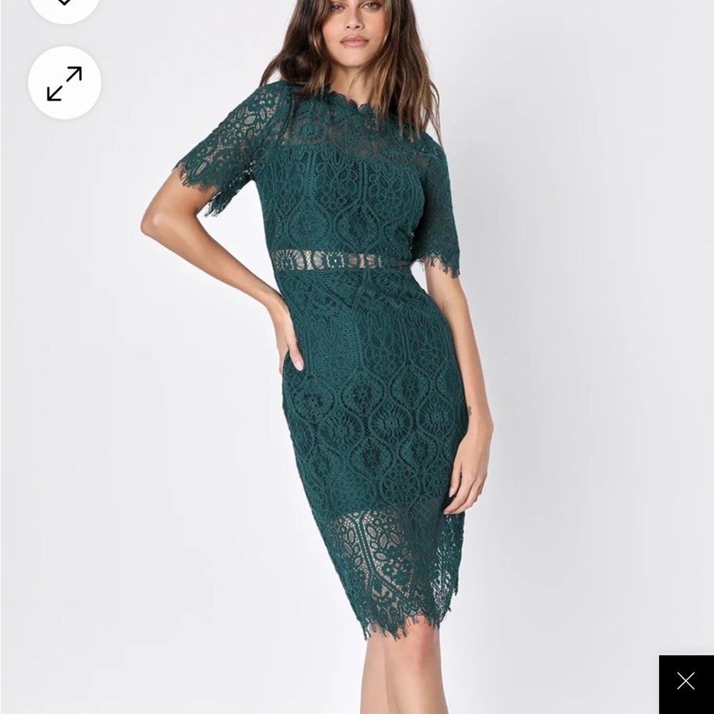 Forest green sheer lace short sleeve mini dress by Lulu’s new with tags size Sm